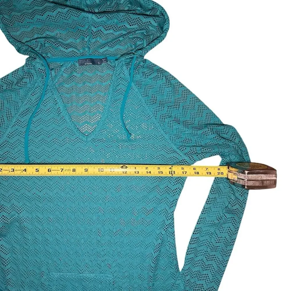 PrAna Crochet Lace Hooded Swimsuit Cover Up Beach Tunic Turquoise Women’s Small